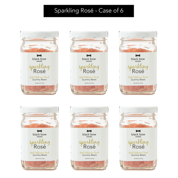 Jars of Black Bow Sweets sparkling rosé gummy bears.