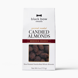 Box of Black Bow Sweets Brownie Crunch Candied Almonds on a white background