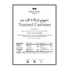 A label showing nutrition information for Black Bow Sweets sea salt and black pepper toasted cashews