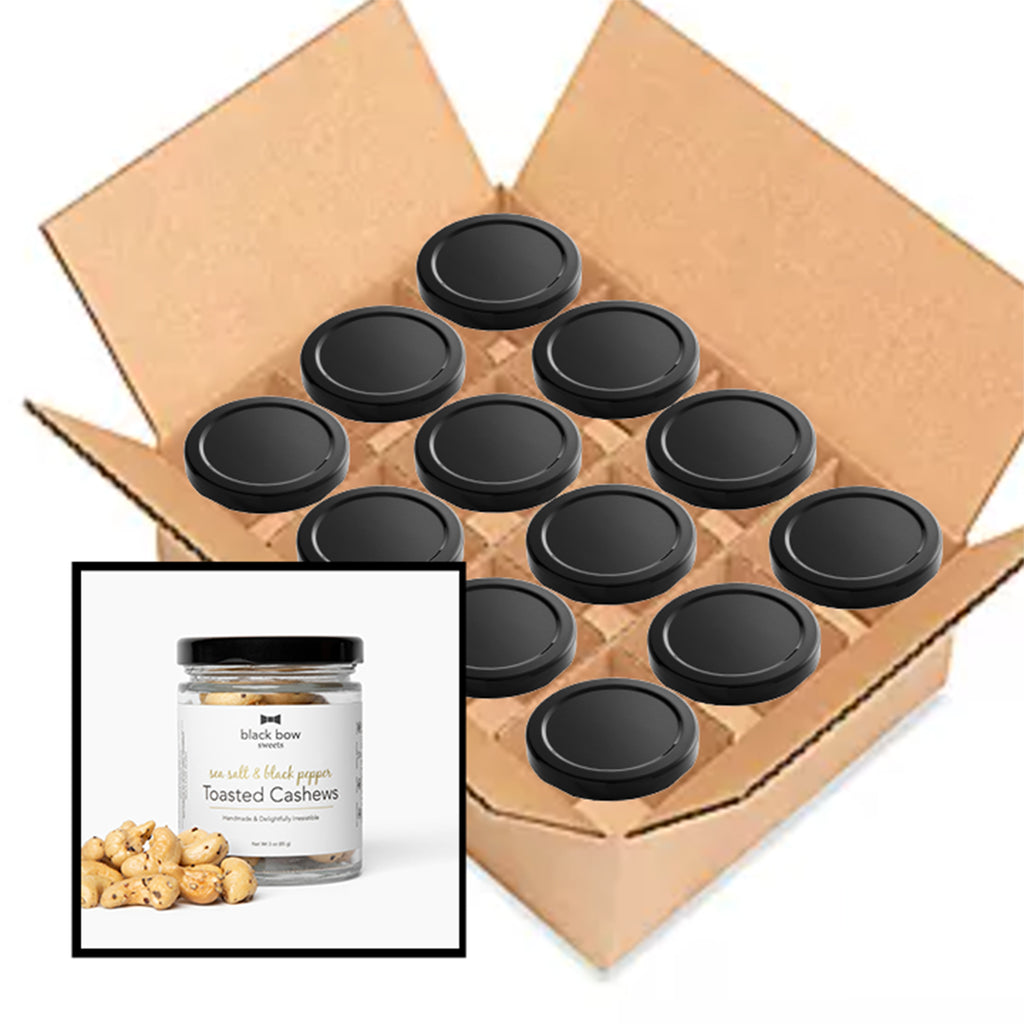 A case of 12 jars of Black Bow Sweets sea salt & black pepper toasted cashews