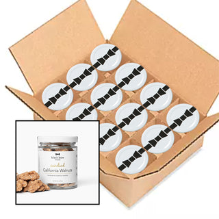 A case of 12 jars of Black Bow Sweets candied California walnuts