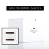 Case of 6 square boxes of Black Bow Sweets brownie crunch candied almonds with gold foil border label.