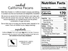 Label of Black Bow Sweets’ candied California cinnamon and sugar coated pecans with ingredients and nutrition facts.