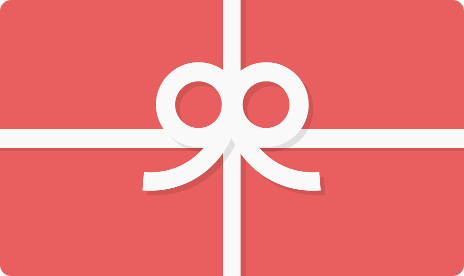 A red gift card with a white bow.